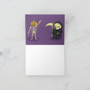 Halloween Skeleton Dracula Mummy Grim Reaper Letterpress Thank You Card