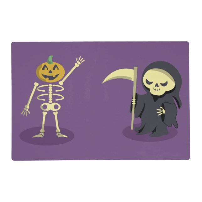 Halloween Skeleton Dracula Mummy Grim Reaper Placemat (Back)