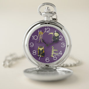 Halloween Skeleton Dracula Mummy Grim Reaper Pocket Watch