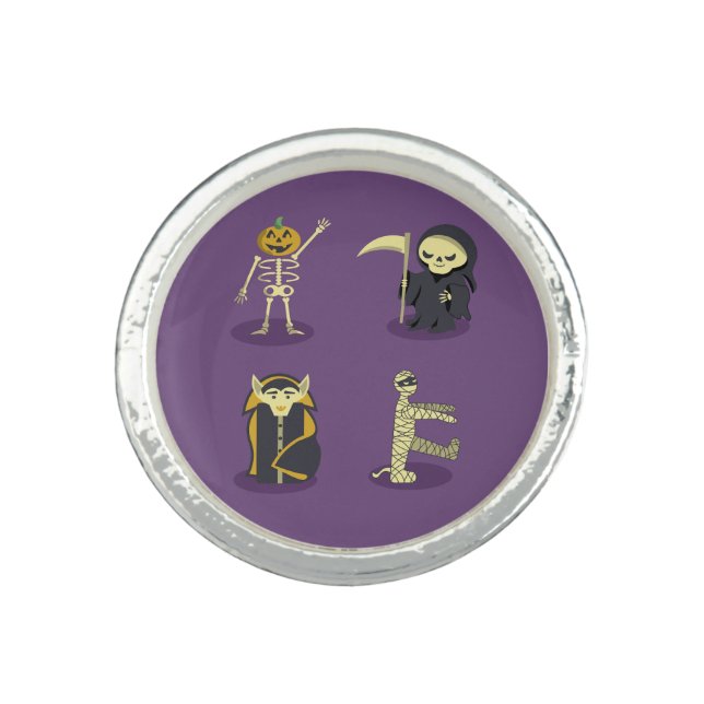 Halloween Skeleton Dracula Mummy Grim Reaper Ring (Front)