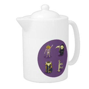 Halloween Skeleton Dracula Mummy Grim Reaper Teapot
