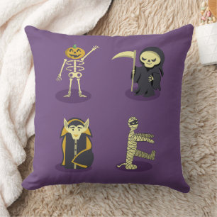 Halloween Skeleton Dracula Mummy Grim Reaper Throw Pillow
