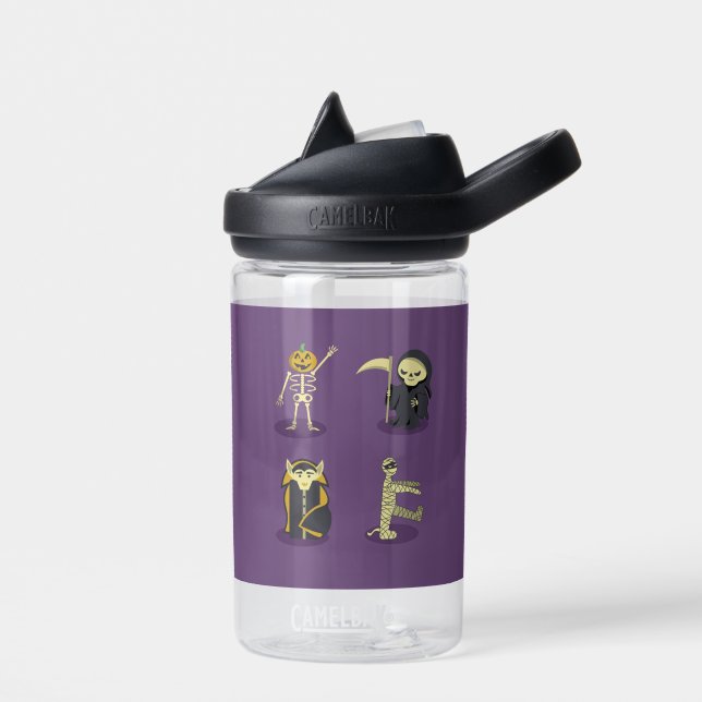 Halloween Skeleton Dracula Mummy Grim Reaper Water Bottle (Left)