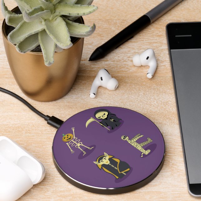 Halloween Skeleton Dracula Mummy Grim Reaper Wireless Charger (Desk 2)