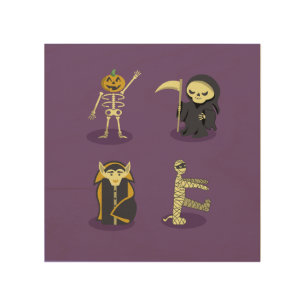 Halloween Skeleton Dracula Mummy Grim Reaper Wood Wall Art