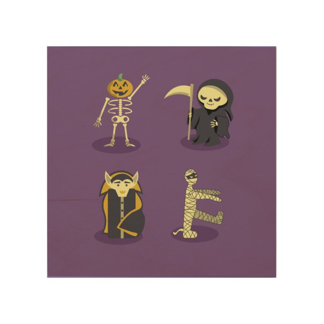 Halloween Skeleton Dracula Mummy Grim Reaper Wood Wall Art (Front)