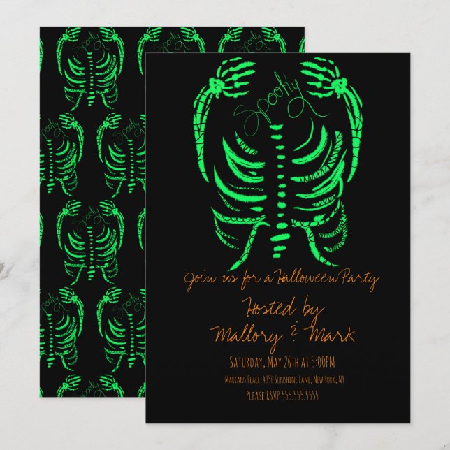 Halloween Skeleton Drawing Costume Party Invitatio Invitation (Front/Back)