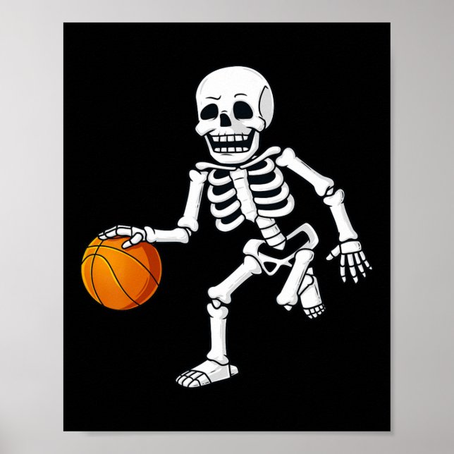 Halloween Skeleton Dribbling Basketball Boys Girls Poster (Front)