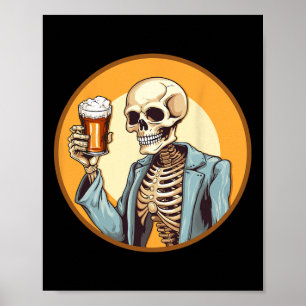 Halloween Skeleton Drinking Beer Poster