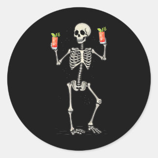 Halloween Skeleton Drinking Bloody Mary Tail Classic Round Sticker