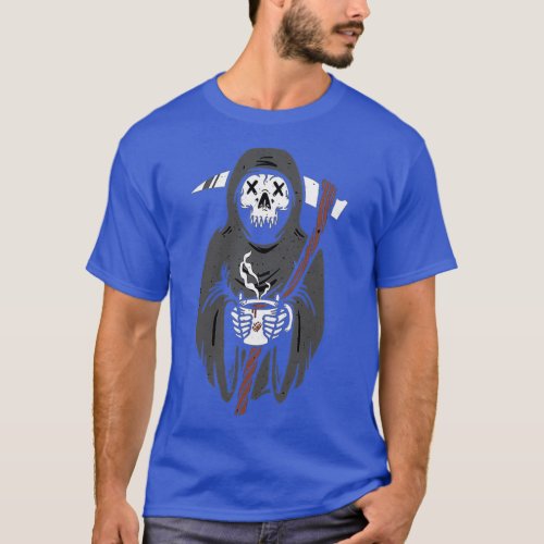 halloween skeleton drinking coffee funny 4 T_Shirt