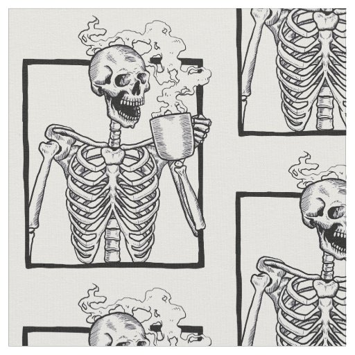 halloween skeleton drinking coffee funny fabric