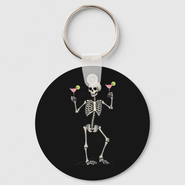 Halloween Skeleton Drinking Cosmopolitan Tail  Keychain (Front)
