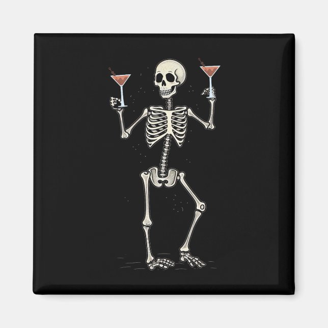 Halloween Skeleton Drinking Manhattan Tail  Magnet (Front)