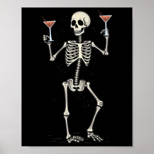 Halloween Skeleton Drinking Manhattan Tail Poster