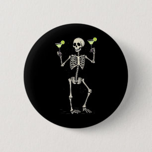 Halloween Skeleton Drinking Margarita Tail Button