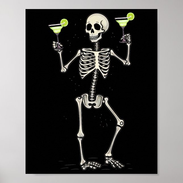Halloween Skeleton Drinking Margarita Tail  Poster (Front)