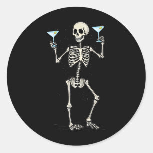 Halloween Skeleton Drinking Martini Tail  Classic Round Sticker