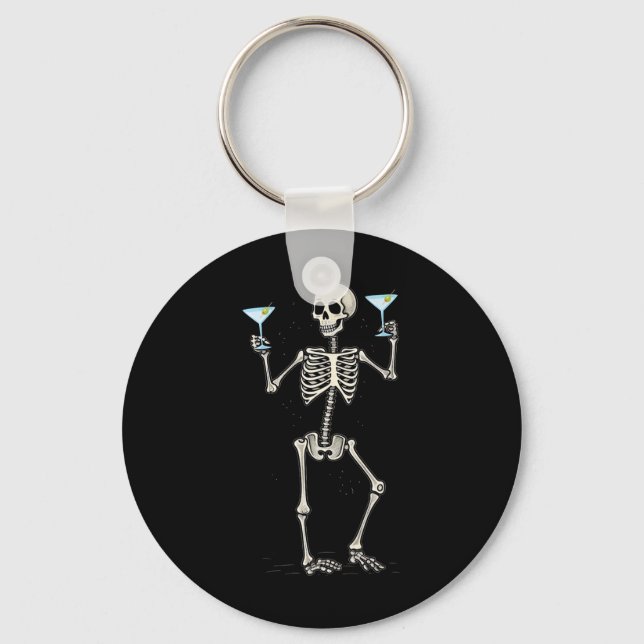Halloween Skeleton Drinking Martini Tail  Keychain (Front)