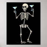 Halloween Skeleton Drinking Martini Tail
