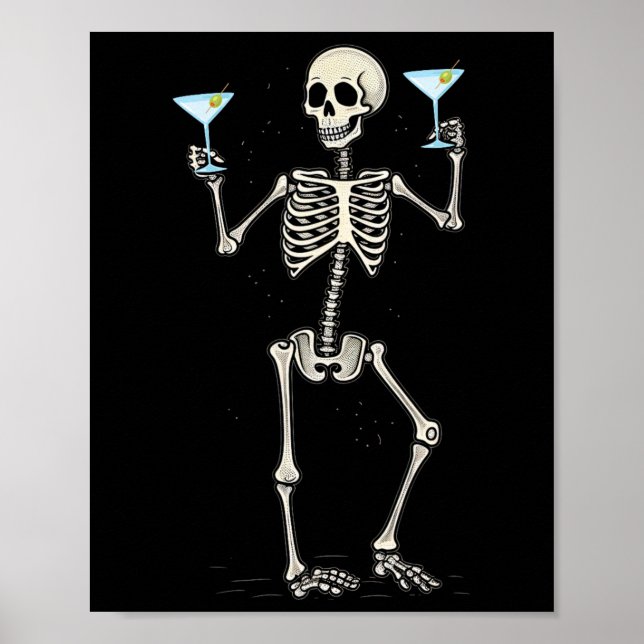 Halloween Skeleton Drinking Martini Tail  Poster (Front)