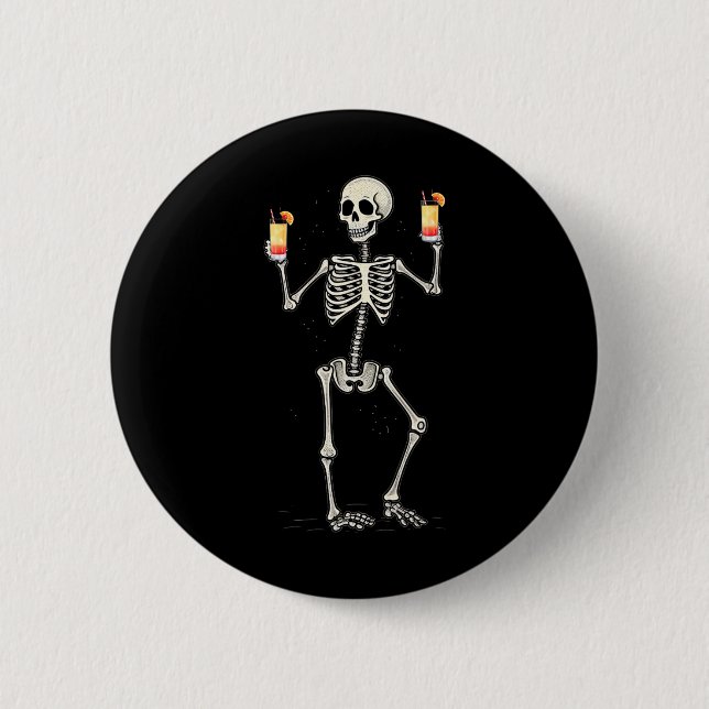Halloween Skeleton Drinking Tequila Sunrise Tail  Button (Front)