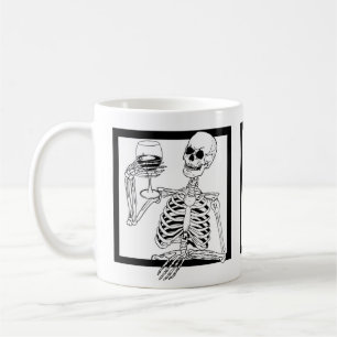 halloween skeleton drinking wine skull funny coffee mug