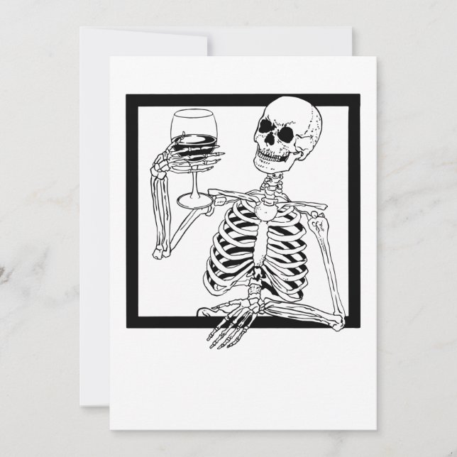 halloween skeleton drinking wine skull funny invitation (Front)