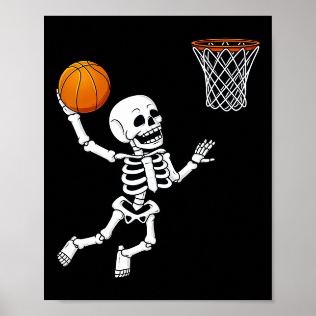 Halloween Skeleton Dunking Basketball Boys Girls K Poster (Front)