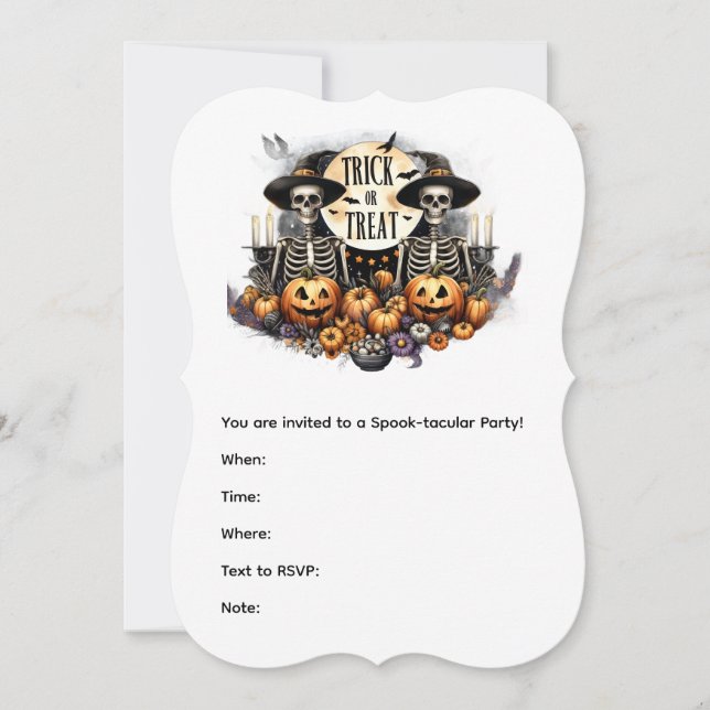 Halloween Skeleton Duo Invitation – Trick or Treat (Front)