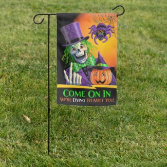 Halloween Skeleton Dying To Reversible Garden Flag