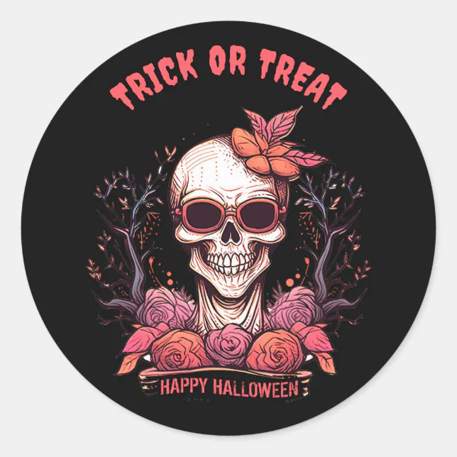 Halloween Skeleton Face Gothic Skull Classic Round Sticker | Zazzle