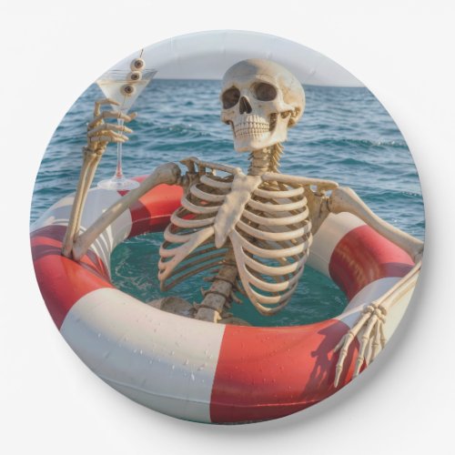 Halloween Skeleton Floating in a Lifebuoy  Paper Plates