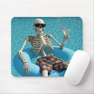 Halloween Skeleton Floating in a Swimming Pool Mouse Pad