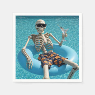 Halloween Skeleton Floating in a Swimming Pool Napkins