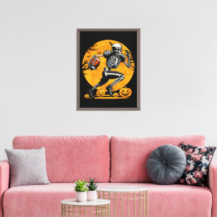 Halloween Skeleton Football Player Running Canvas Print