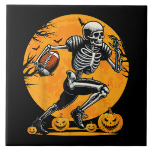 Halloween Skeleton Football Player Running Ceramic Tile
