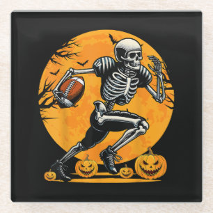 Halloween Skeleton Football Player Running Glass Coaster