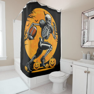 halloween skeleton football player running shower curtain