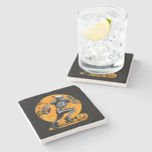 Halloween Skeleton Football Player Running Stone Coaster