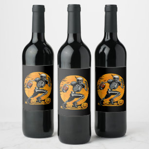 Halloween Skeleton Football Player Running Wine Label