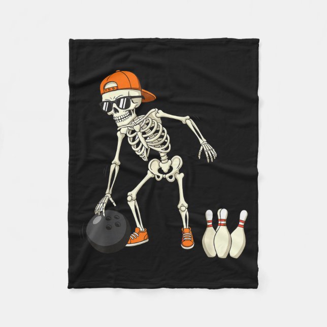 Halloween Skeleton Funny Bowling Lovers For Teens  Fleece Blanket (Front)