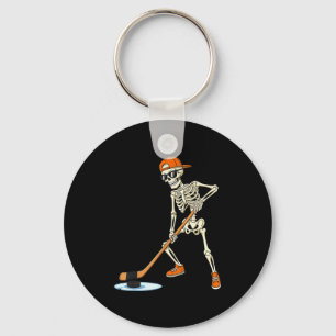 Halloween Skeleton Funny Hockey For Boys Teens Men Keychain