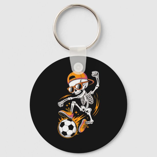 Halloween Skeleton Funny Soccer Shirt For Teens Bo Keychain (Front)