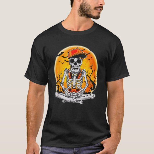 Halloween Skeleton Gamer Boys Kids Teens Gaming T-Shirt (Front)
