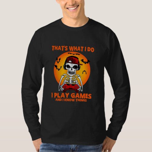 Halloween Skeleton Gamer Boys Kids Teens Gaming  T_Shirt