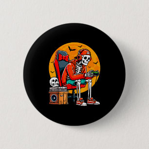 Halloween Skeleton Gamer Funny Video Gaming Hallow Button