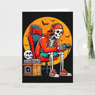 Halloween Skeleton Gamer Funny Video Gaming Hallow Card