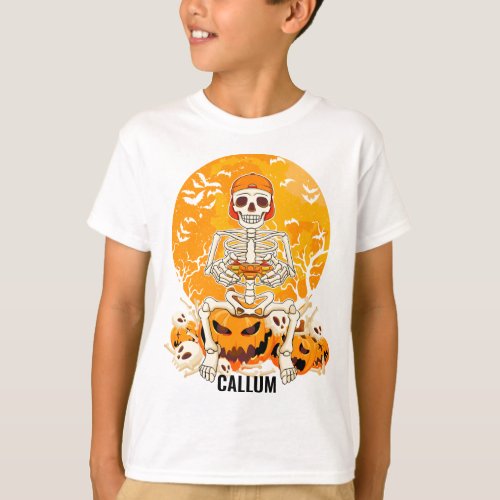 Halloween Skeleton Gamer Kids Video Gaming Skull T_Shirt