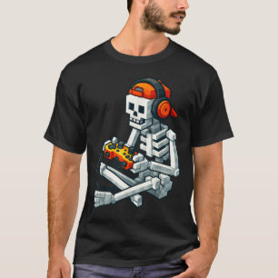 Halloween Skeleton Gamer Pixel Video Gaming Boys M T-Shirt